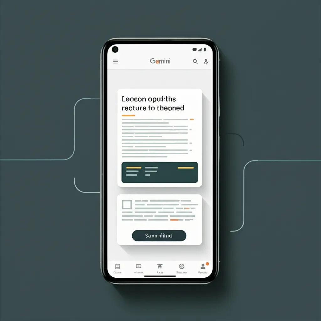 手機畫面上顯示 Gemini App 正在摘要一份長文件